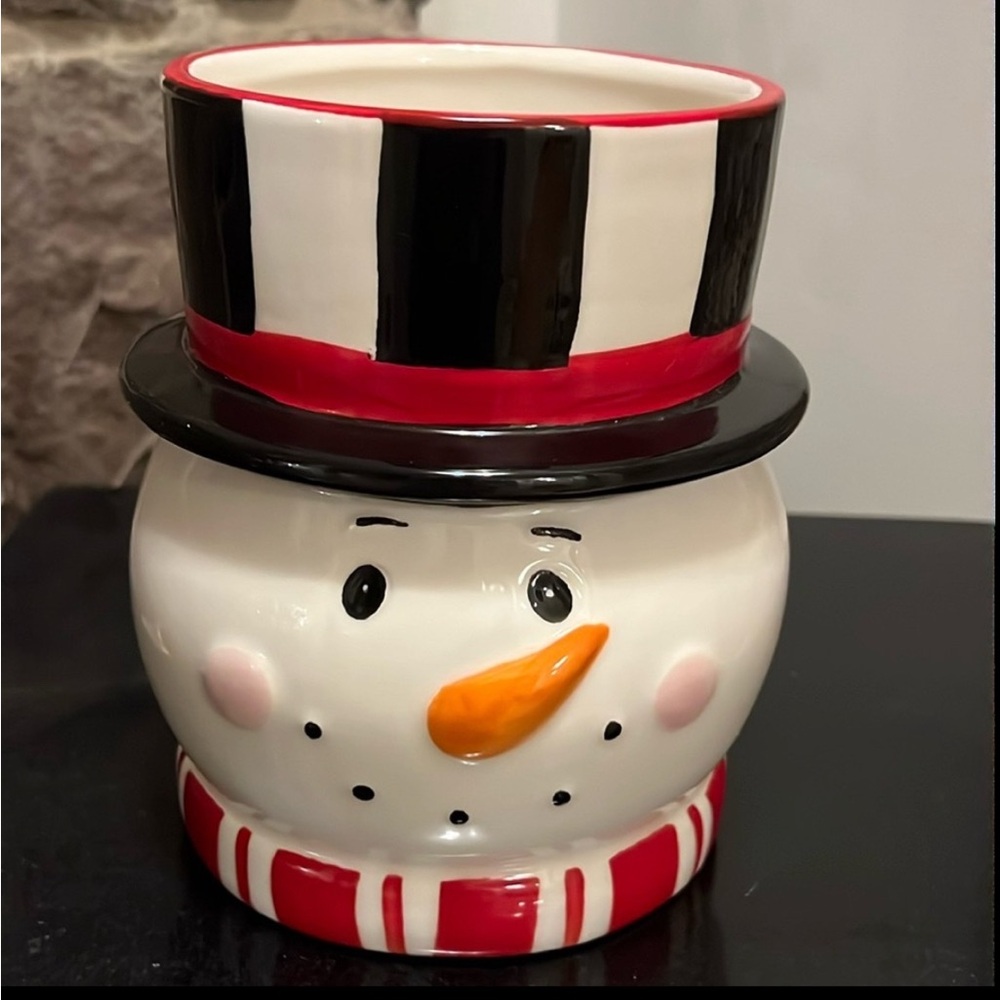 Mackenzie-Childs inspired  Ceramic Snowman Planter, Vase Black, White, and Red